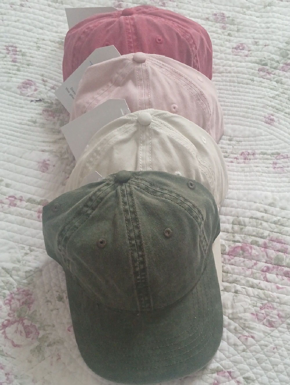 Set of 4 Cotton Baseball Caps - Olive, Cream, Light Pink, Rose
